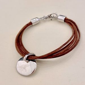 Leather Bracelet with Silver Color Pendant